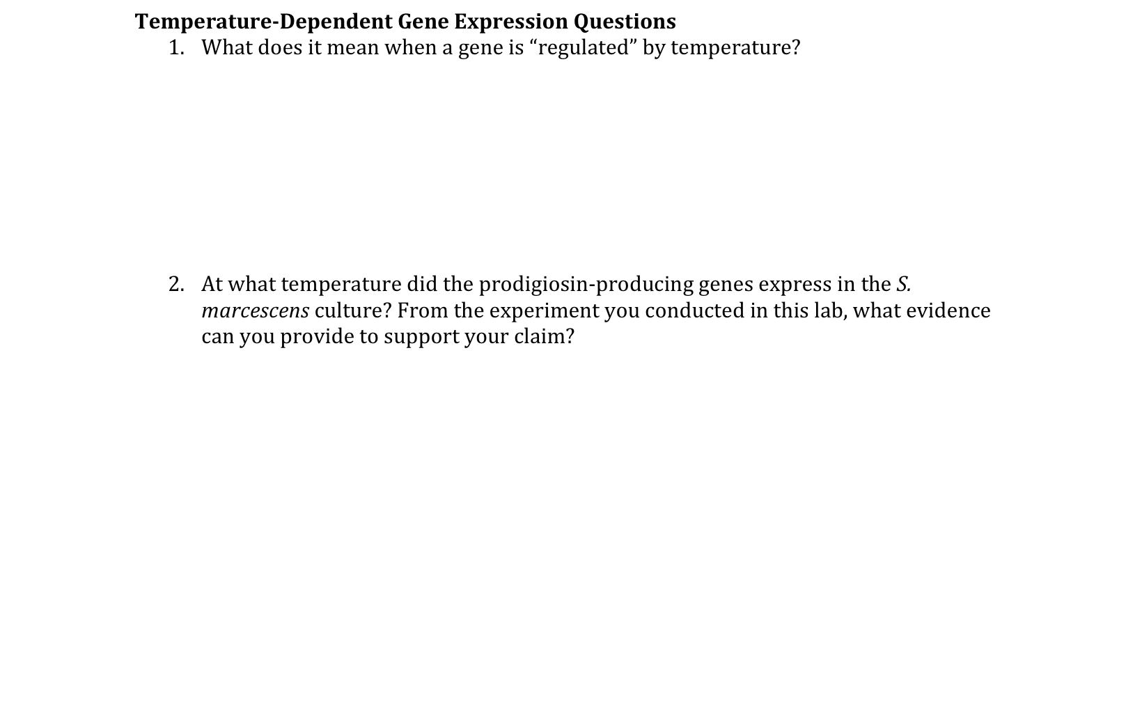 Solved TemperatureDependent Gene Expression Questions 1.