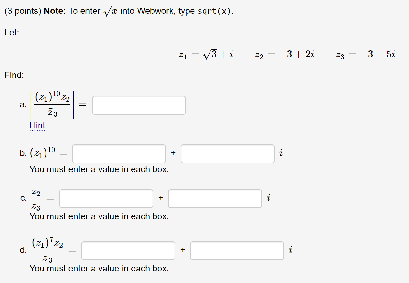 Solved (3 points) Note: To enter væ into Webwork, type | Chegg.com