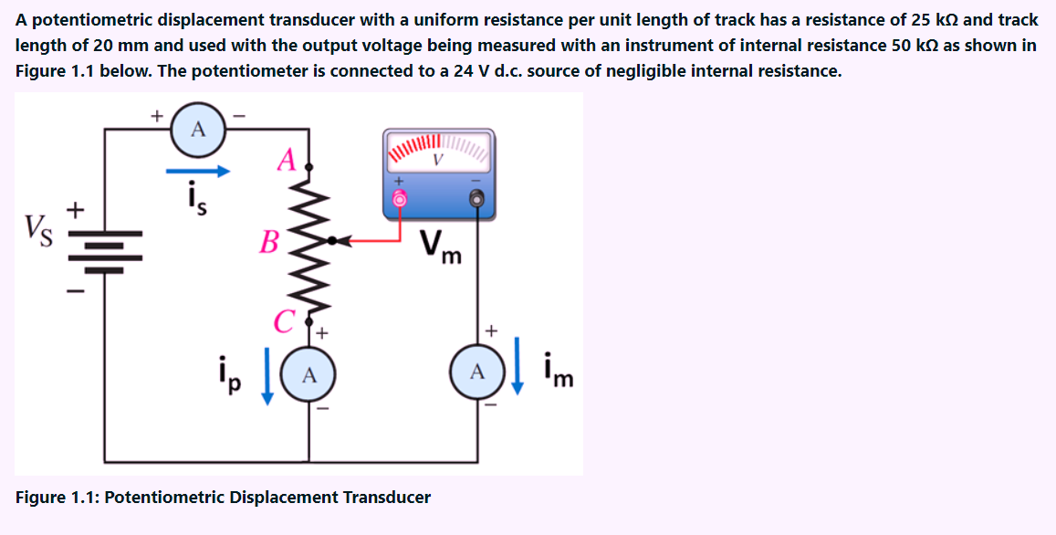 Solved A potentiometric displacement transducer with a