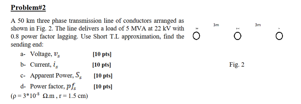 Solved Problem#2A 50 km ﻿three phase transmission line of | Chegg.com