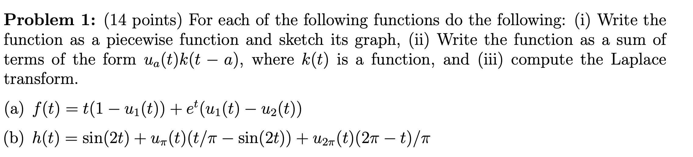 Solved Problem 1: (14 points) For each of the following | Chegg.com