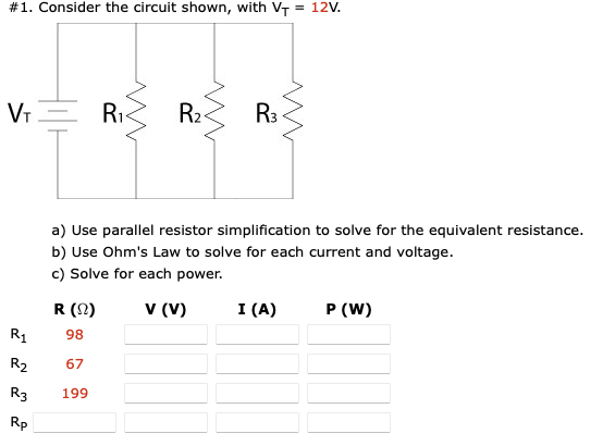 Solved \#1. Consider The Circuit Shown, With VT=12 V. A) Use | Chegg.com