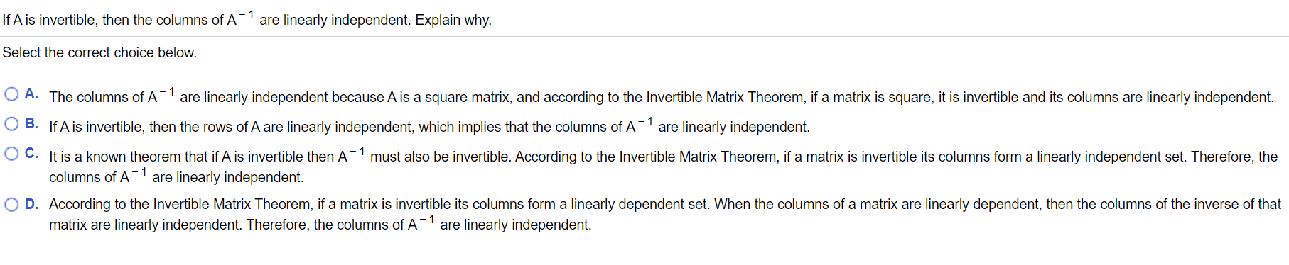 Solved If A is invertible, then the columns of A-1 are | Chegg.com