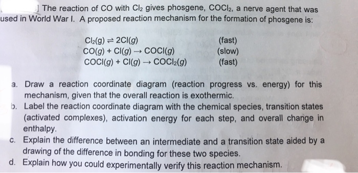 Solved ] The reaction of CO with Cl2 gives phosgene, COCl2, | Chegg.com
