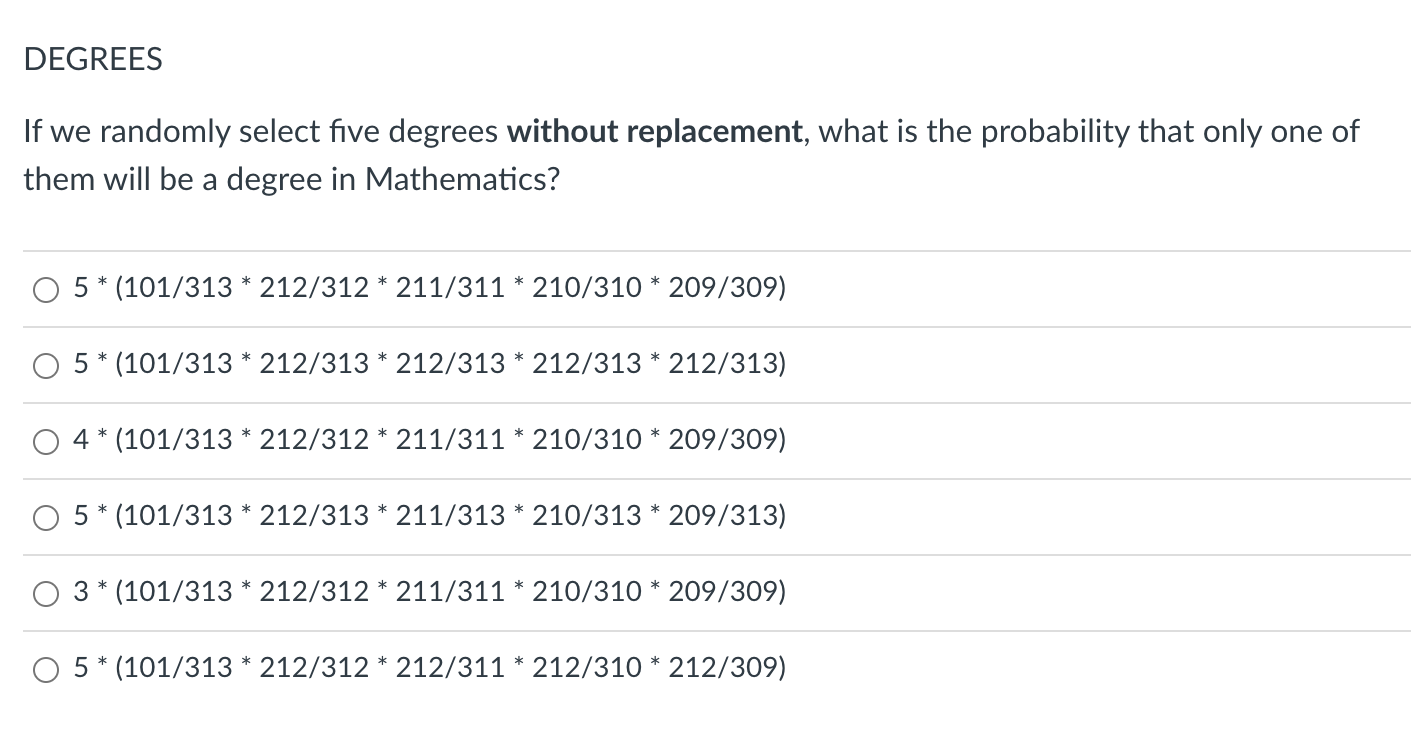 Solved If we randomly select five degrees without | Chegg.com