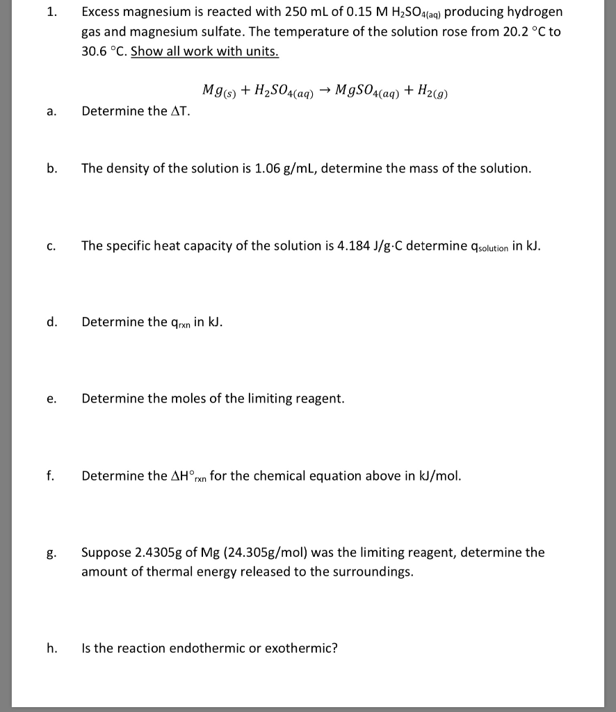 Solved Excess magnesium is reacted with 250 mL of 0.15 M | Chegg.com