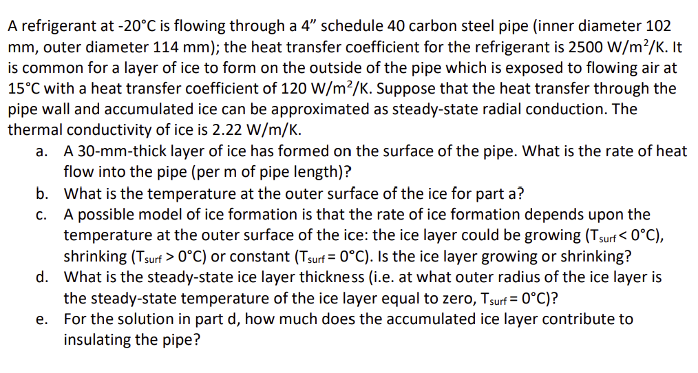 Solved A refrigerant at −20∘C is flowing through a 4′′ | Chegg.com