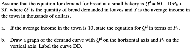 Solved Assume that the equation for demand for bread at a | Chegg.com