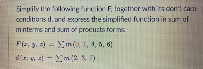 Solved Simplify The Following Function F, Together With Its | Chegg.com