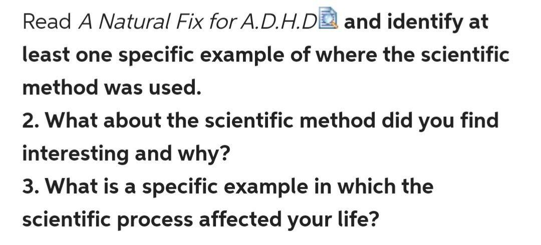 Solved Read A Natural Fix For A D H D And Identify At Least Chegg