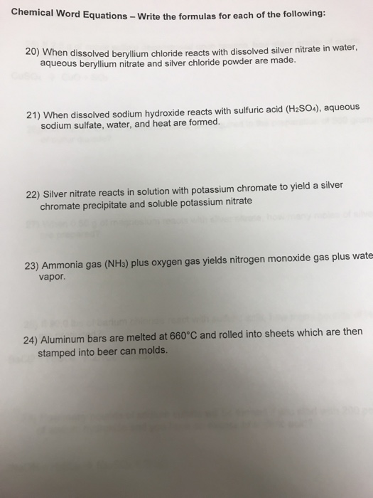 Solved Chemical Word Equations Write the formulas for each
