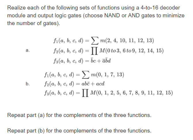 Solved Realize Each Of The Following Sets Of Functions Using | Chegg.com