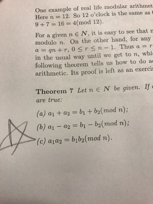 Solved One example of real life modular arithmetic Here n = | Chegg.com