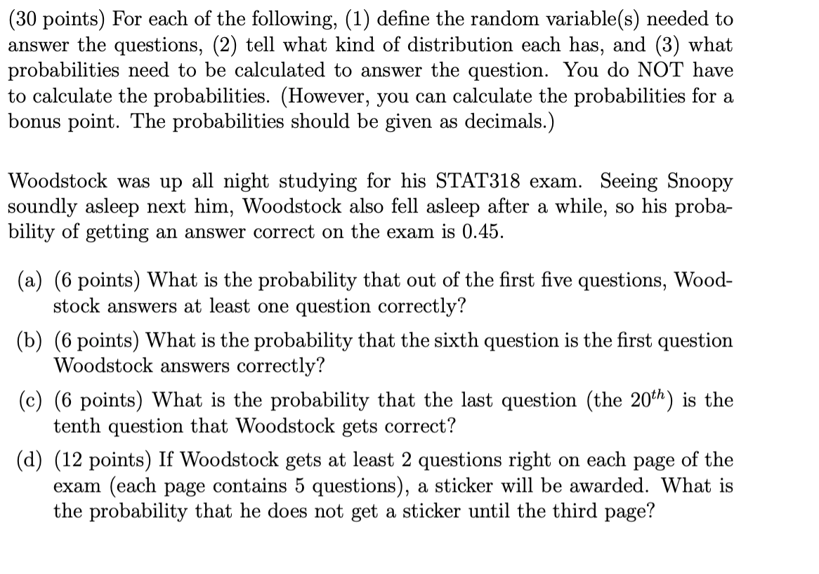 Solved (30 Points) For Each Of The Following, (1) Define The | Chegg.com