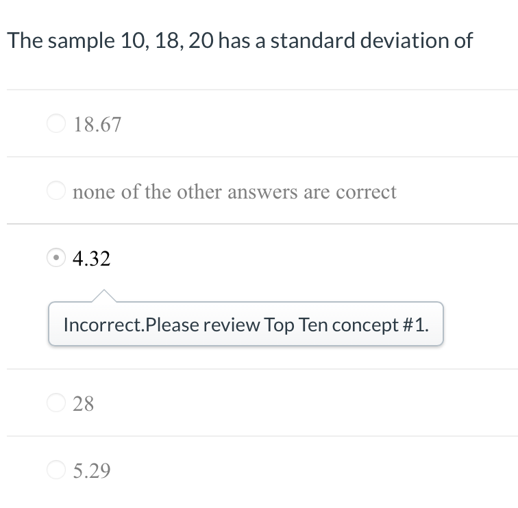 Solved The sample 10, 18, 20 has a standard deviation of a) | Chegg.com