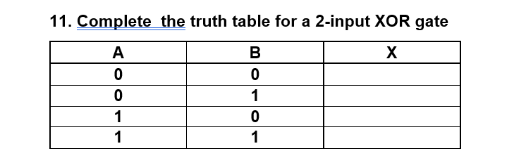 Solved 1. Complete the truth table for a 2-input XOR gate9. | Chegg.com