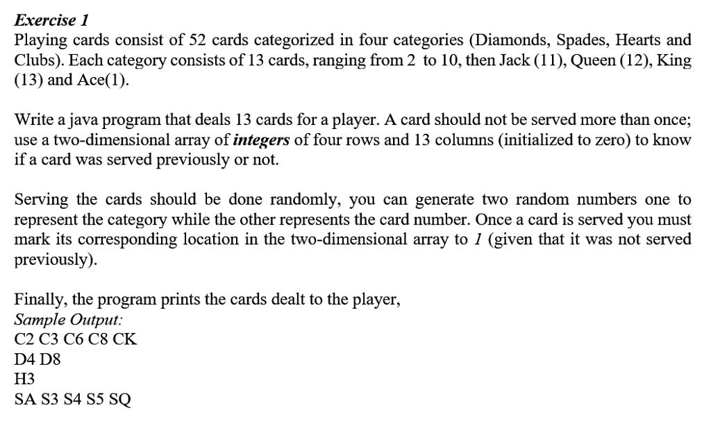 Exercise 1 Playing cards consist of 52 cards | Chegg.com