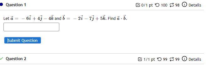 Solved a=−6i+4j−4k and b=−2i−7j+5k | Chegg.com
