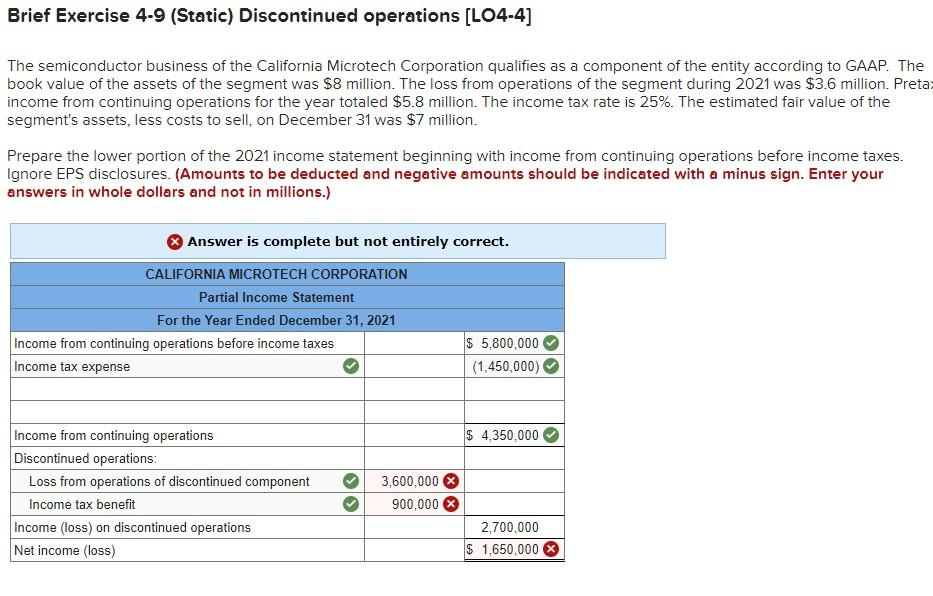 Solved Brief Exercise 4-9 (Static) Discontinued Operations | Chegg.com