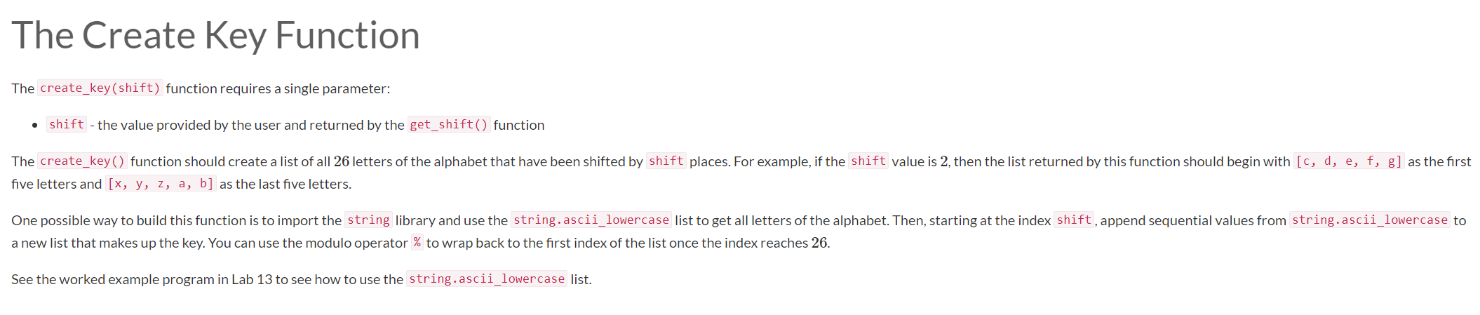 Solved The Create Key Function The create_key (shift) | Chegg.com