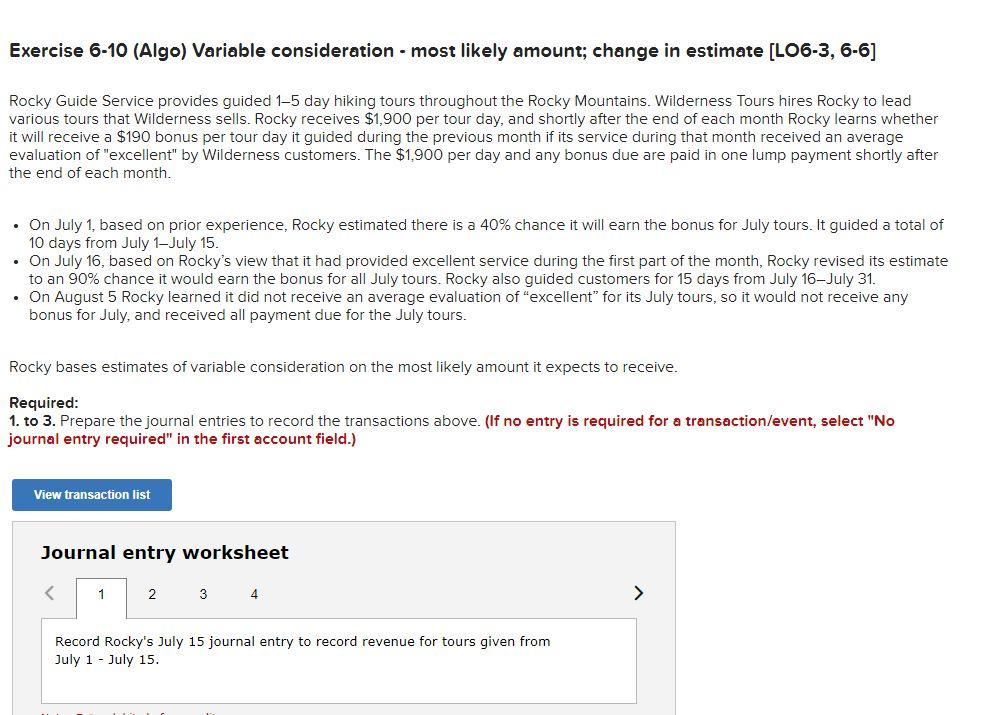 Solved Exercise 6-10 (Algo) Variable consideration - most | Chegg.com