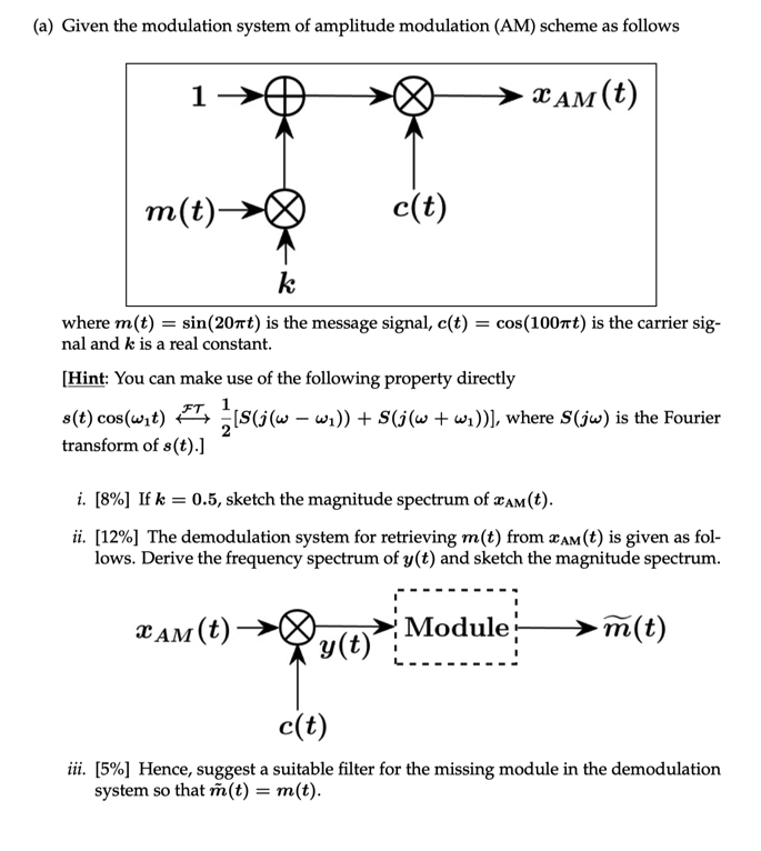 Solved A Given The Modulation System Of Amplitude Modul Chegg Com