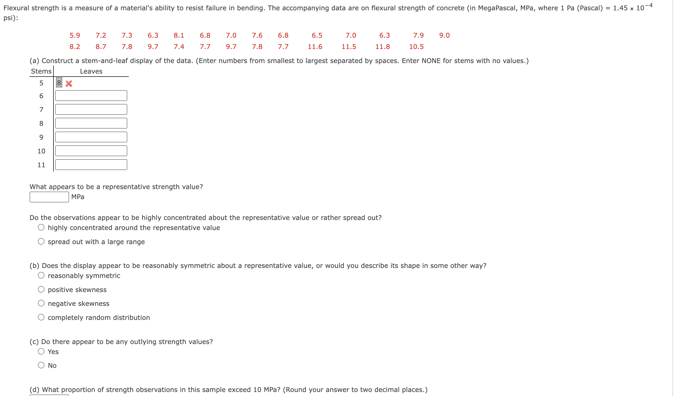 Solved a construct a stem and leaf display of the data chegg
