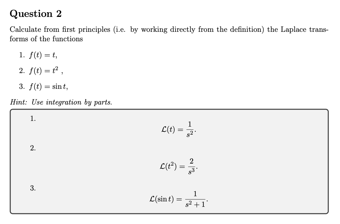 Solved Question 2 Calculate from first principles (i.e. by | Chegg.com