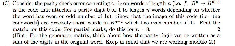 Solved 3) Consider the parity check error correcting code on | Chegg.com