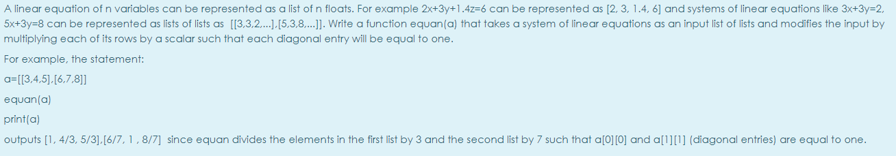 Solved A linear equation of n variables can be represented | Chegg.com