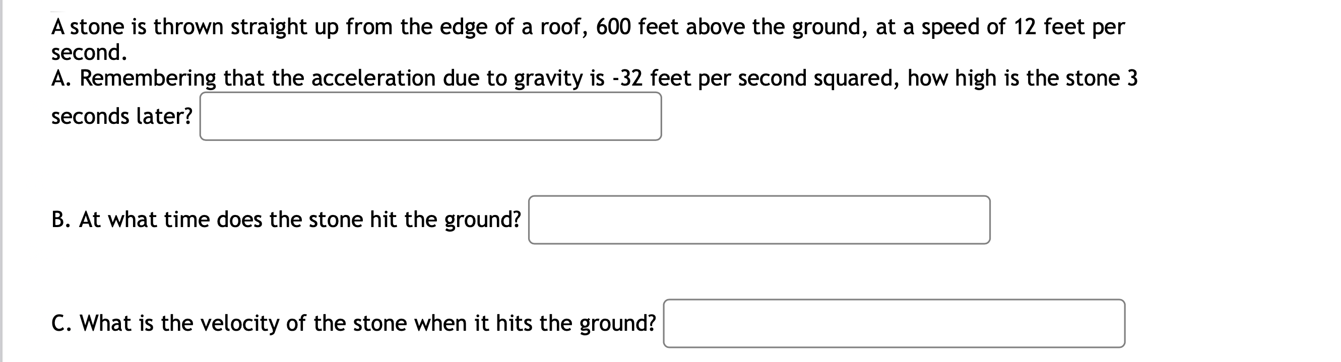 Solved A stone is thrown straight up from the edge of a | Chegg.com