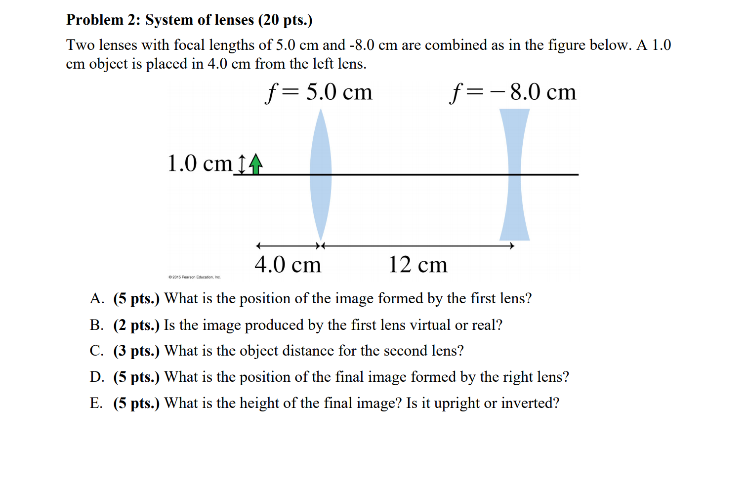 Solved Problem 2: System of lenses (20 pts.) Two lenses with | Chegg.com
