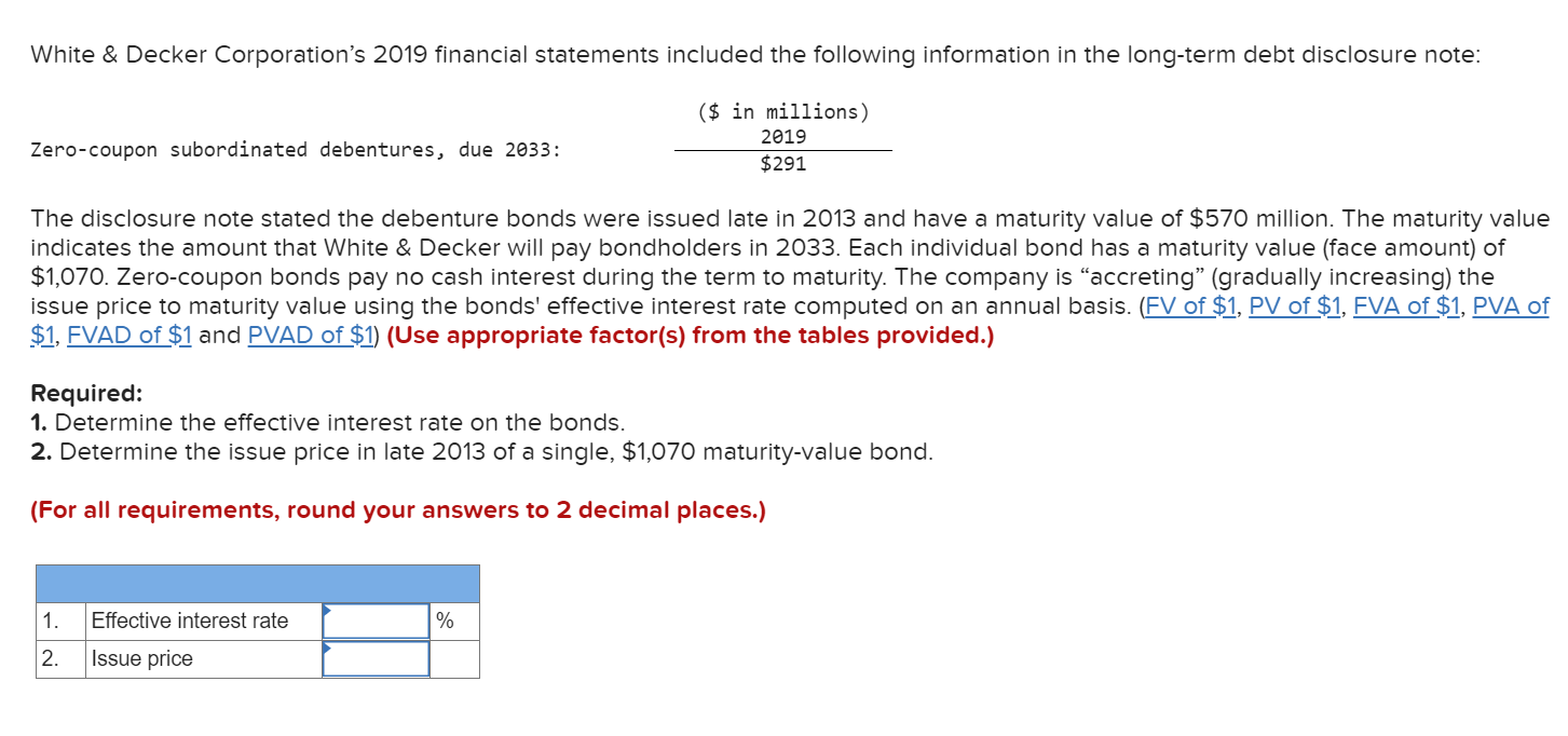 Solved White & Decker Corporation's 2019 financial