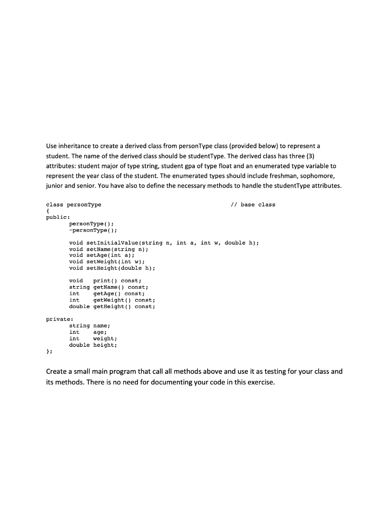 Solved Use inheritance to create a derived class from | Chegg.com