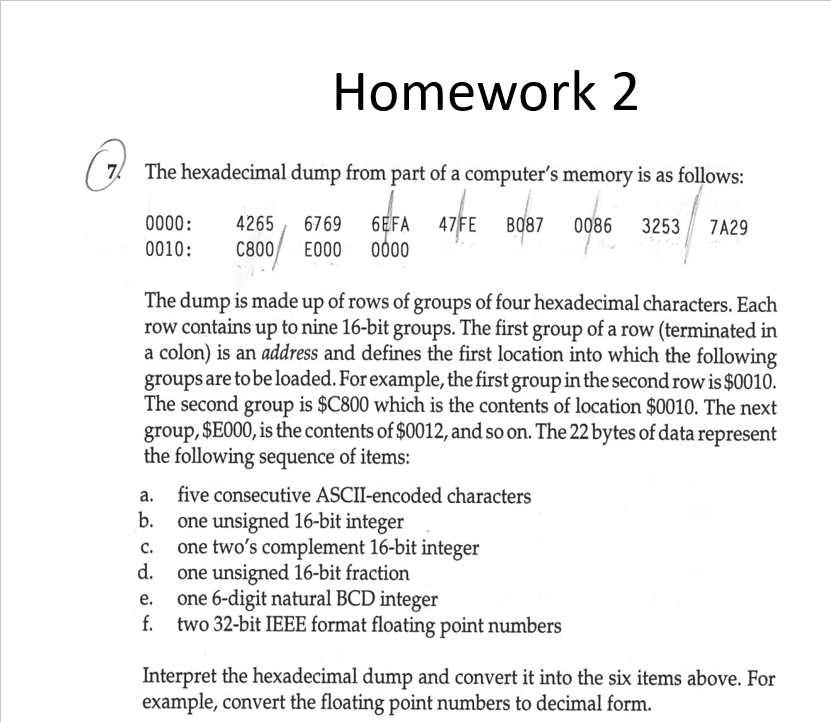 Homework 2 7 The Hexadecimal Dump From Part Of A C Chegg Com