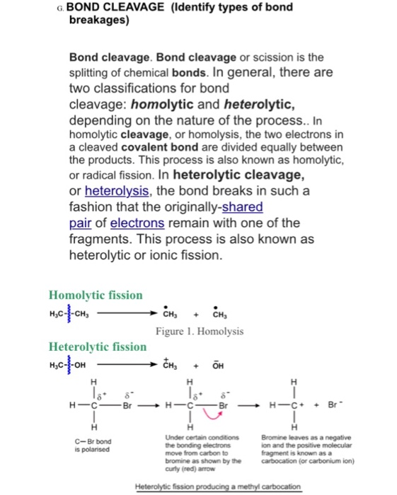 Solved: G. BOND CLEAVAGE (ldentify Types Of Bond Breakages... | Chegg.com