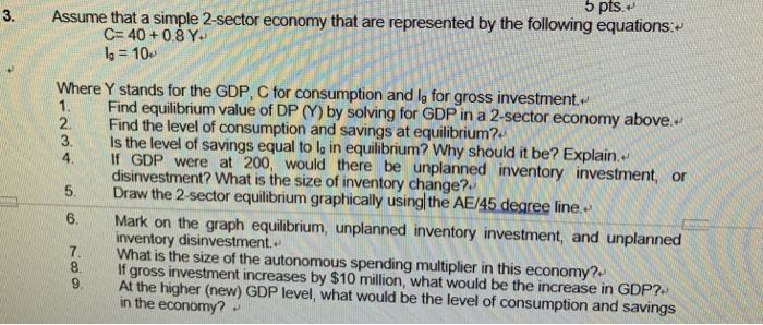 Solved 5 pts. 3. Assume that a simple 2-sector economy that | Chegg.com