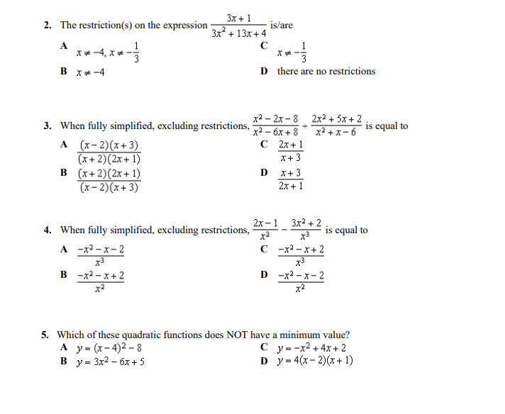 Solved 2. The restriction(s) on the expression 3x2+13x+43x+1 | Chegg.com