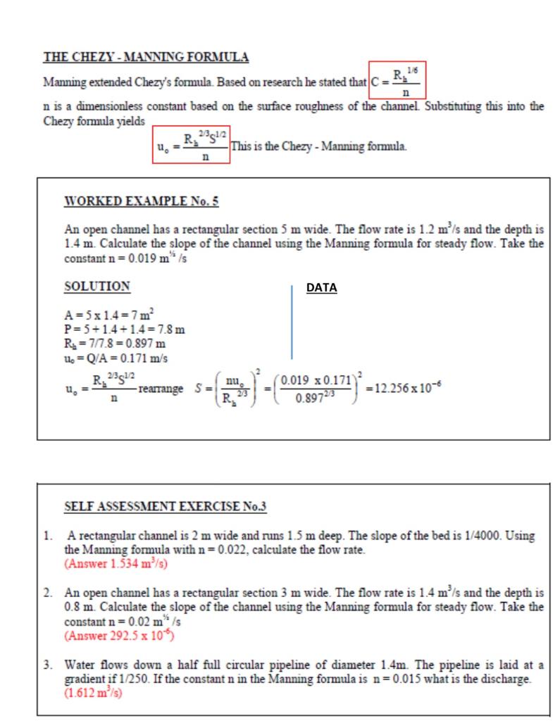 Solved UNIFORM FLOW IN CHANNEL Channel flow is characterised | Chegg.com