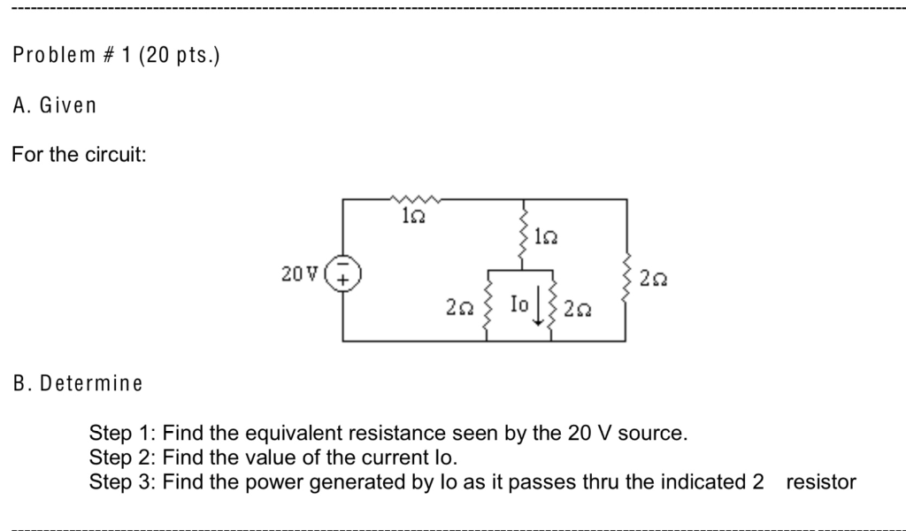 Solved Problem # 1 (20 pts.) A. Given For the circuit: 12 12 | Chegg.com