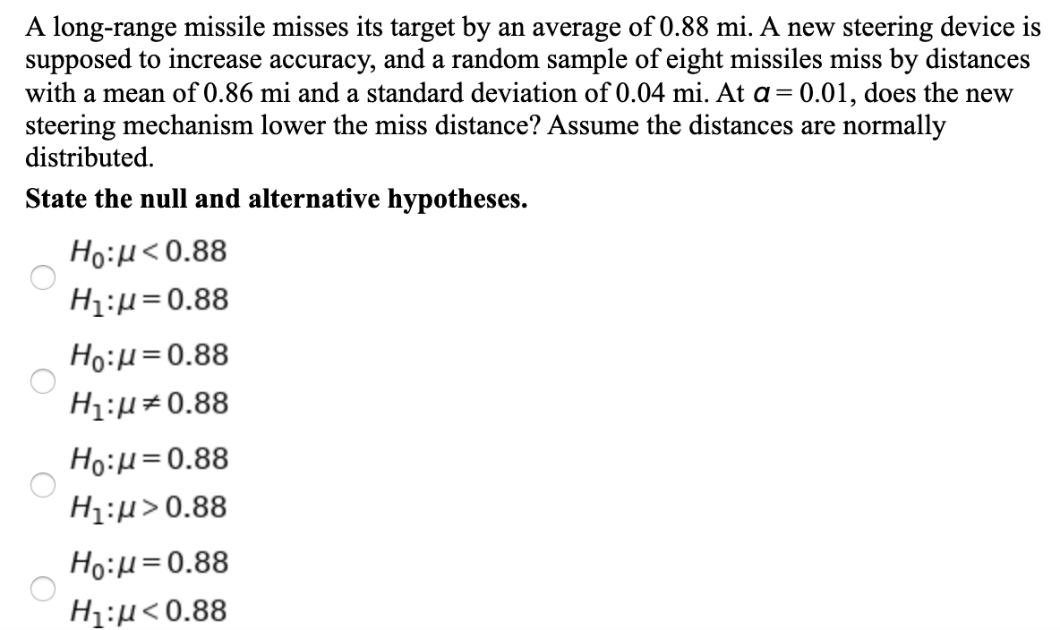 Miss Distance Calculation Solved A long-range missile misses its target by an average | Chegg.com