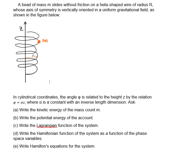 Solved A Bead Of Mass M Slides Without Friction On A Chegg