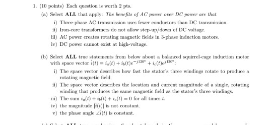 Solved 1. (10 points) Each question is worth 2 pts. (a) | Chegg.com