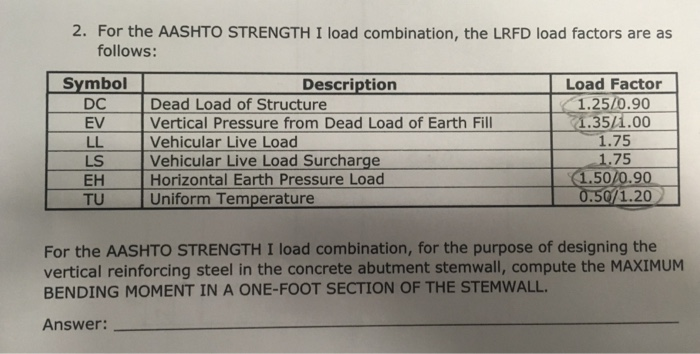 2 For The Aashto Strength I Load Combination The