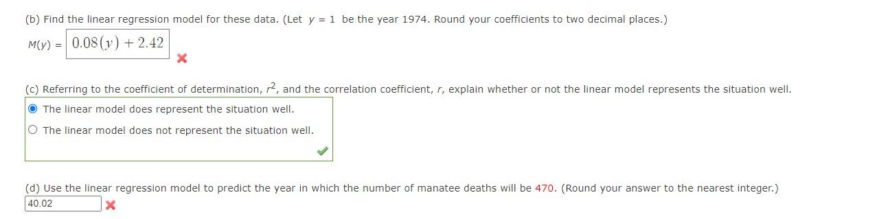 Solved (b) Find the linear regression model for these data. | Chegg.com
