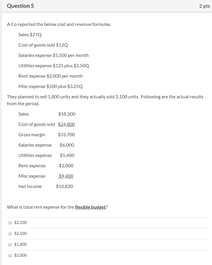 Solved Question 3 2 pts A Co reported the below cost and | Chegg.com