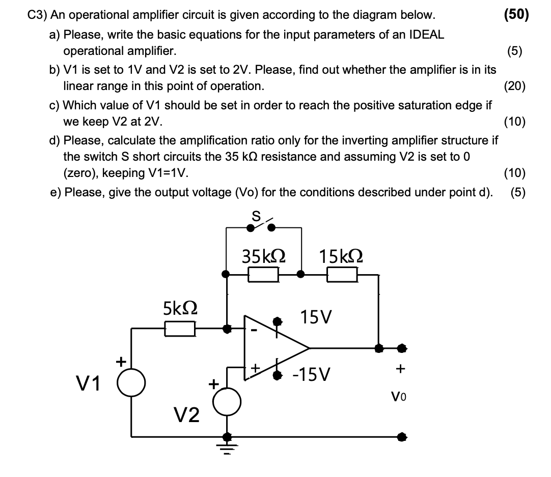 Solved C3) An operational amplifier circuit is given | Chegg.com