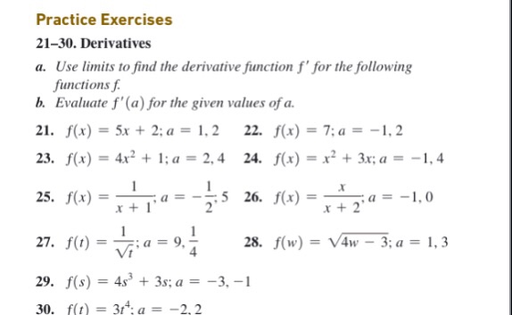 Solved Practice Exercises 21-30. Derivatives a. Use limits | Chegg.com