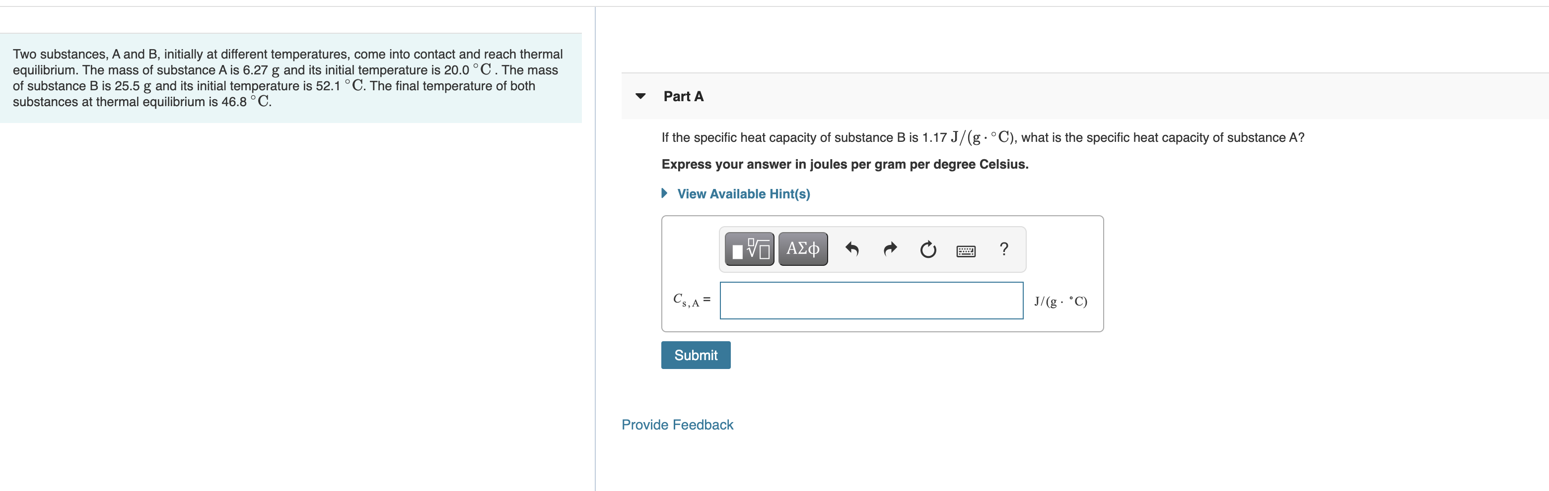 Solved Two Substances, A And B, Initially At Different | Chegg.com