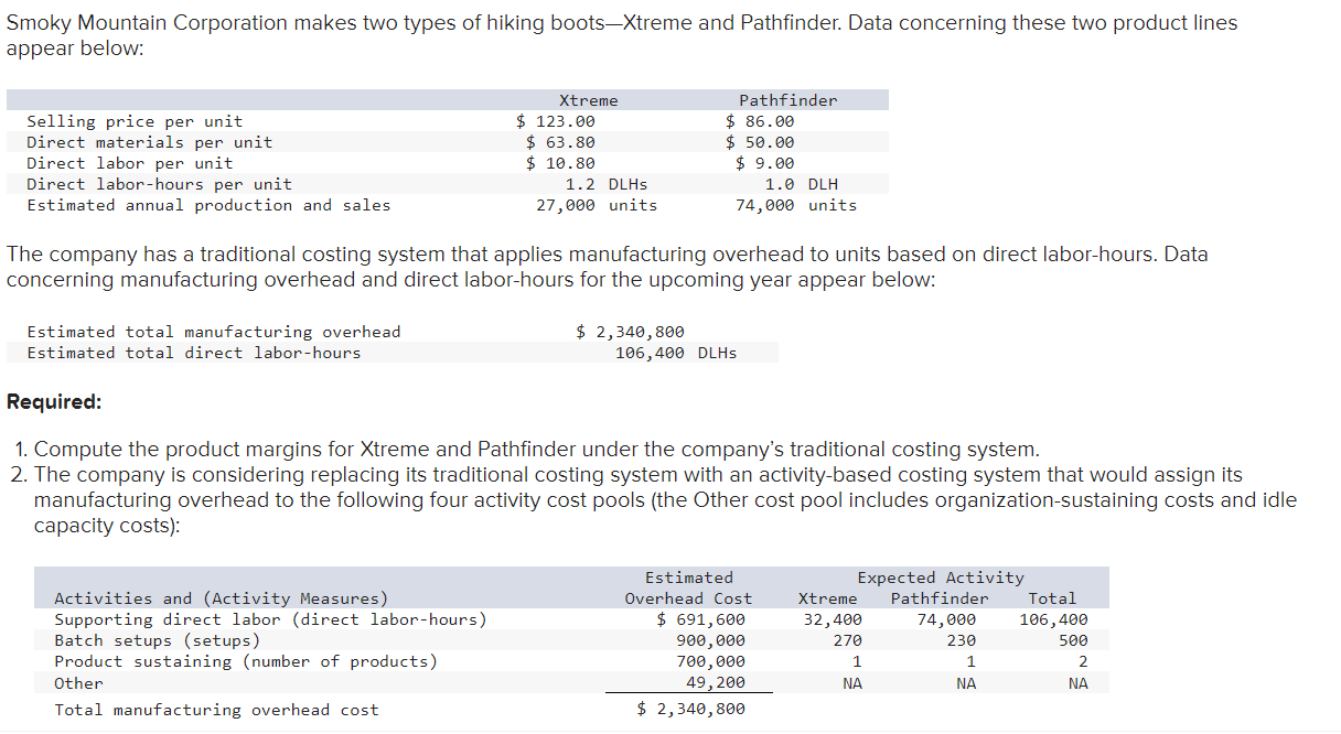 Solved Compute The Product Margins Xtreme And Pathfinder 1635